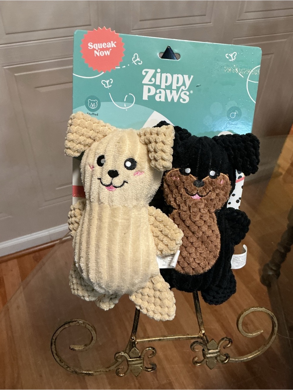 Zippy Paws Plush Crinkle Doggie 2 Pack Pet Dog Toys Squeaks 11" Brown NEW